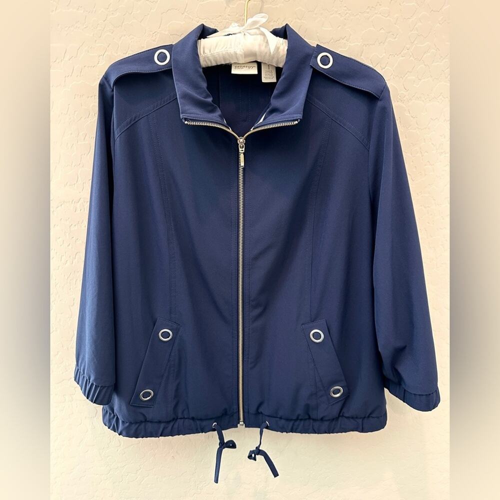 CHICO’S ZENERGY | Navy Blue Utility Jacket Travel Windbreaker | Size 1 Medium